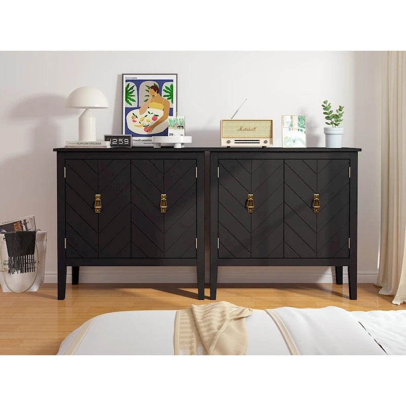 Buffet vintage 2 portes noir/gris avec étagères réglables