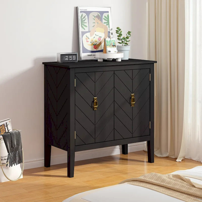 Buffet vintage 2 portes noir/gris avec étagères réglables