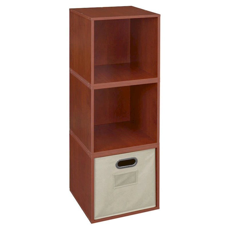 Ensemble de rangement 3 cubes cerisier/naturel avec bac en toile, style moderne, assemblage requis