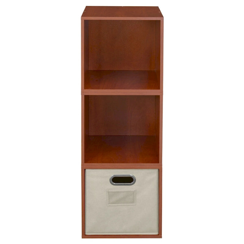 Ensemble de rangement 3 cubes cerisier/naturel avec bac en toile, style moderne, assemblage requis