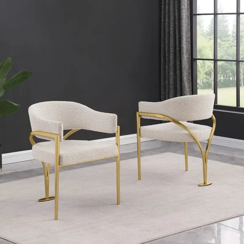Chaises de salle à manger en métal chromé doré brossé mat (lot de 2) - N/A