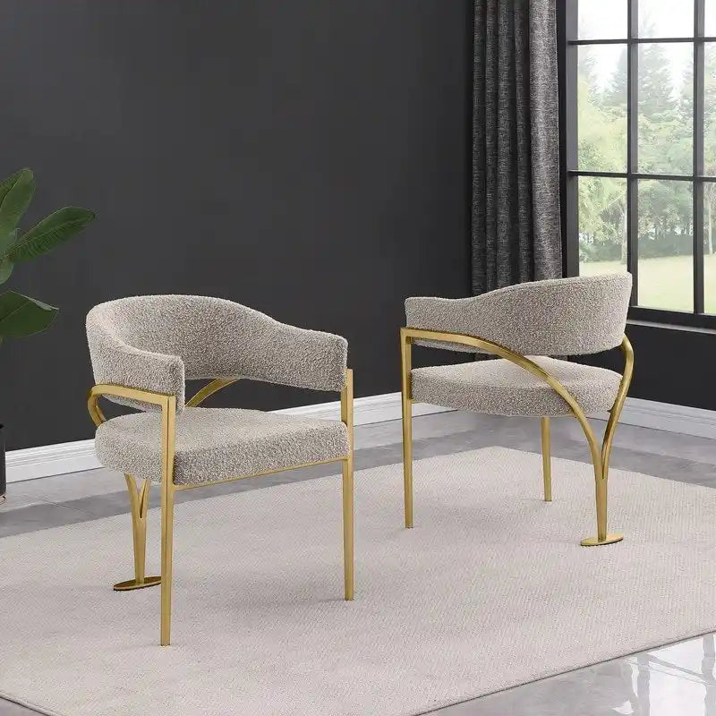 Chaises de salle à manger en métal chromé doré brossé mat (lot de 2) - N/A