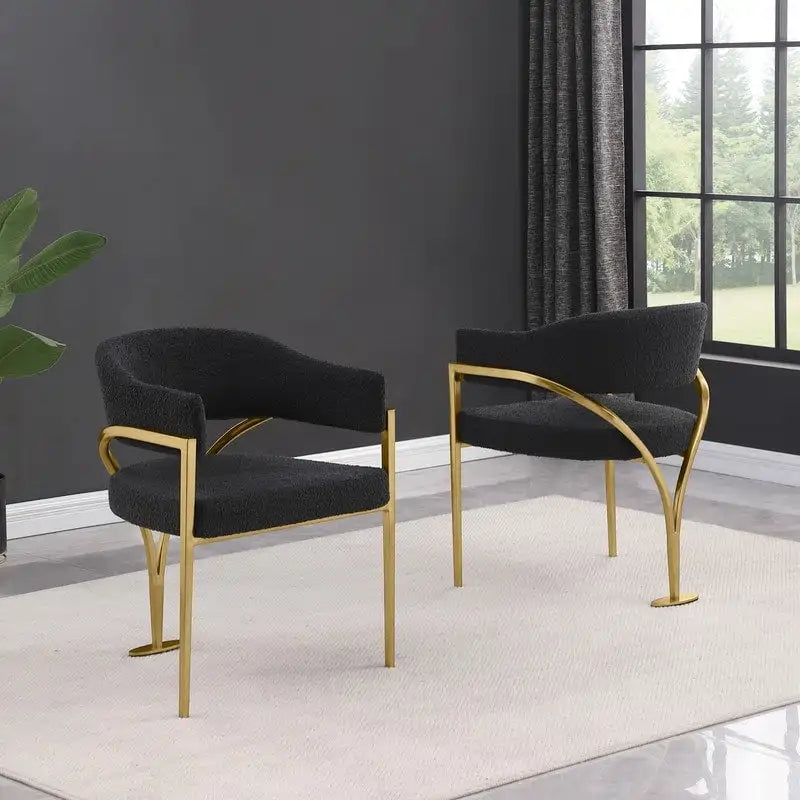 Chaises de salle à manger en métal chromé doré brossé mat (lot de 2) - N/A