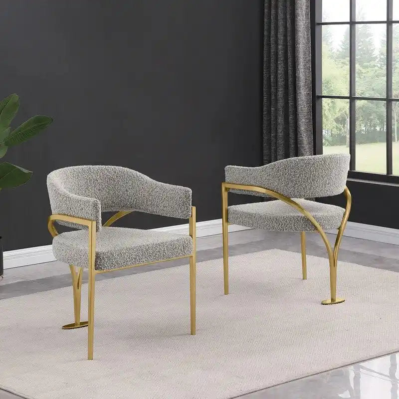 Chaises de salle à manger en métal chromé doré brossé mat (lot de 2) - N/A