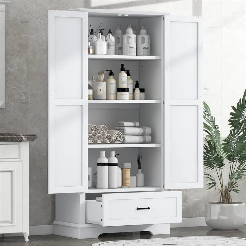 Meuble de rangement haut blanc avec 2 portes et 1 tiroir
