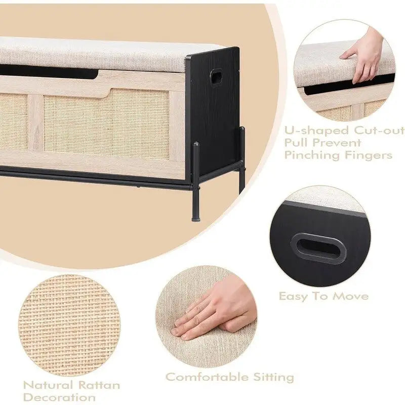 Banc de rangement Coffre de rangement en rotin, pour entrée, salon et chambre à coucher