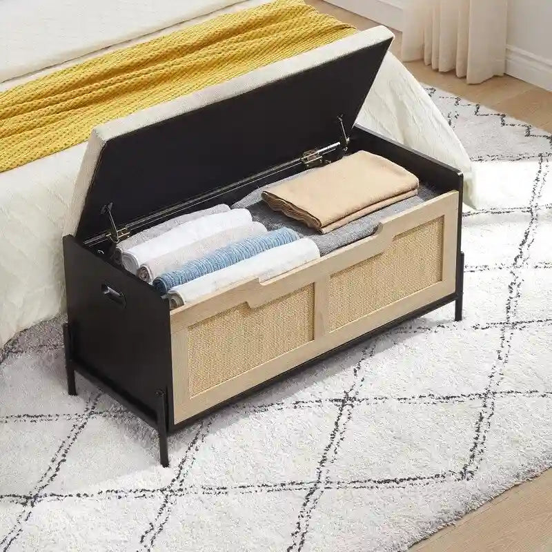 Banc de rangement Coffre de rangement en rotin, pour entrée, salon et chambre à coucher