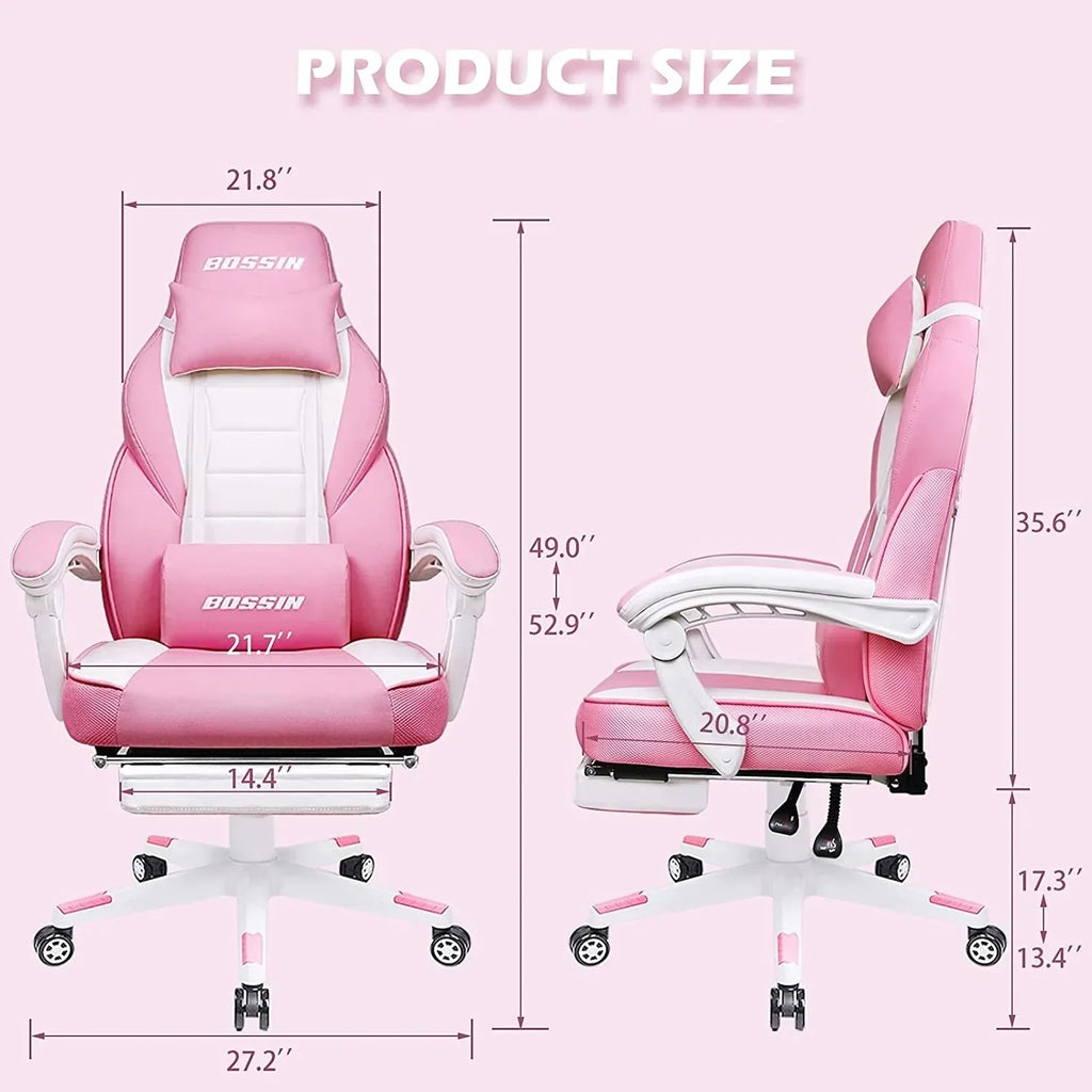Chaise de jeu style course BOSSIN, fauteuil gamer grande taille 300 lb, chaise d'ordinateur à dossier haut