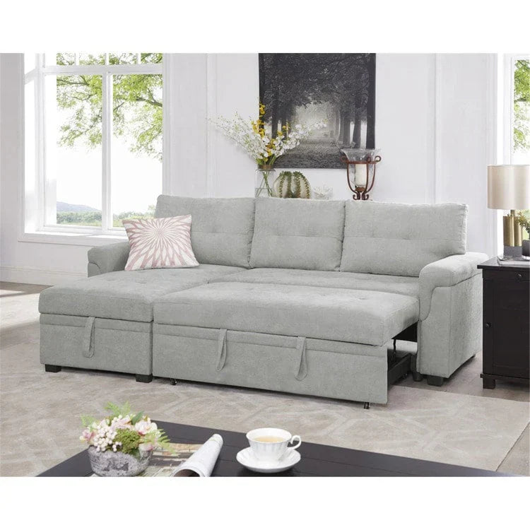 Canapé d'angle réversible convertible avec lit gigogne, méridienne de rangement et pieds durables