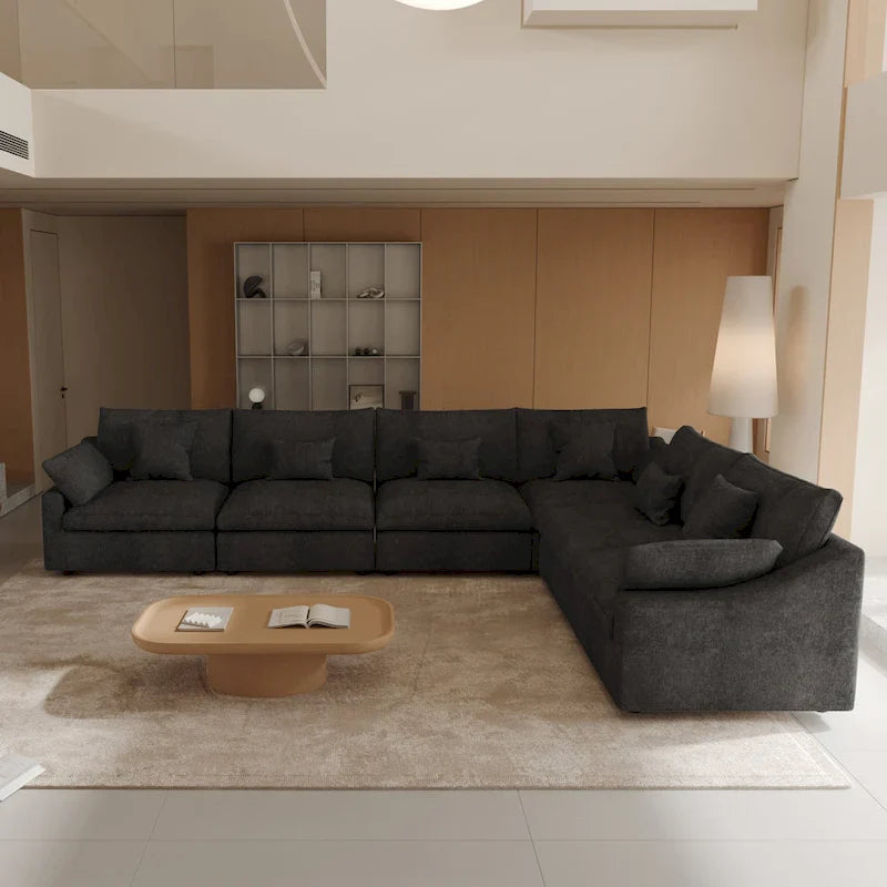 Grand canapé d'angle sectionnel en lin pour salon