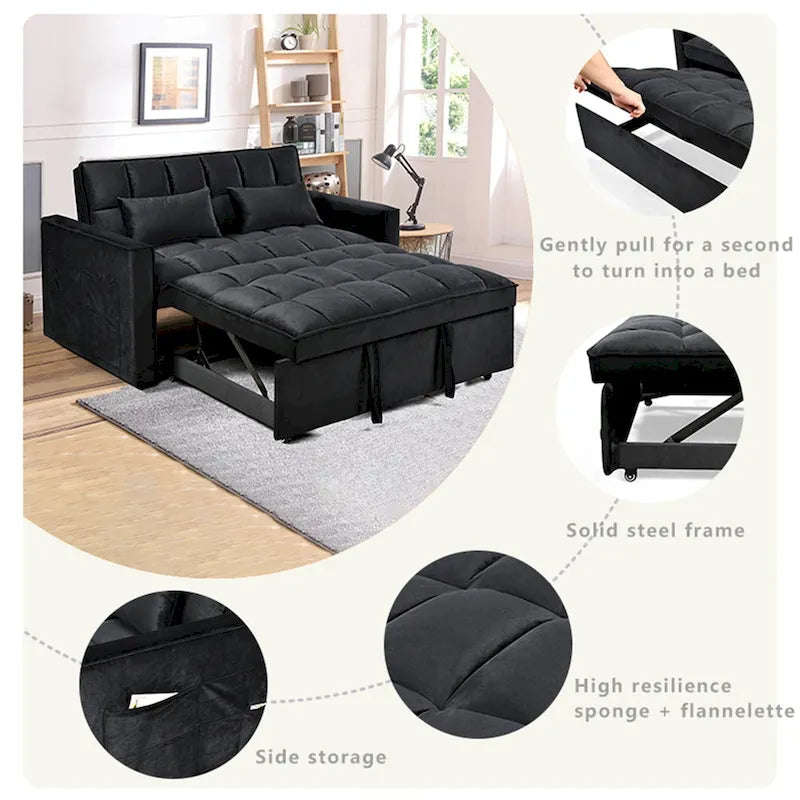 Causeuse futon moderne en velours avec dossier inclinable et poches, 2 places ??Gris foncé / Gris clair / Bleu / Noir