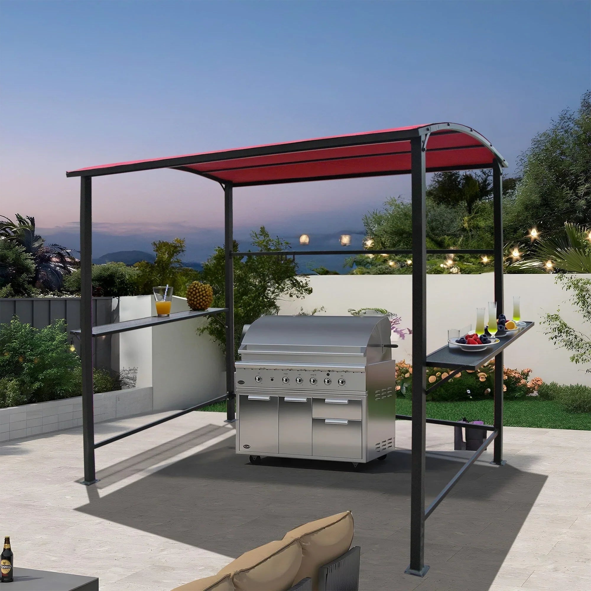Abri barbecue en acier avec auvent, 1,5 x 2,4 m
