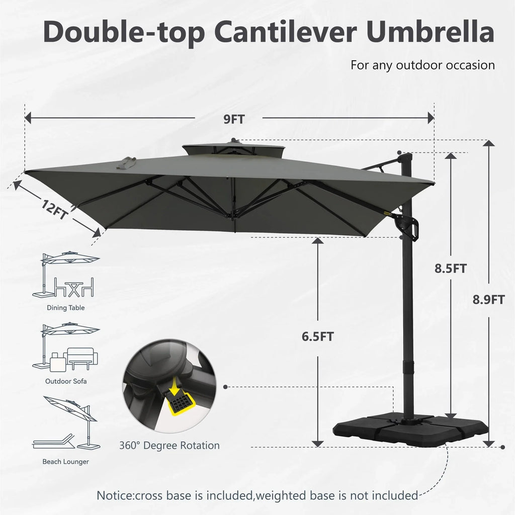 MAISON ARTS Parasol déporté hydraulique automatique 3,6 m avec mât en aluminium et rotation à 360 degrés