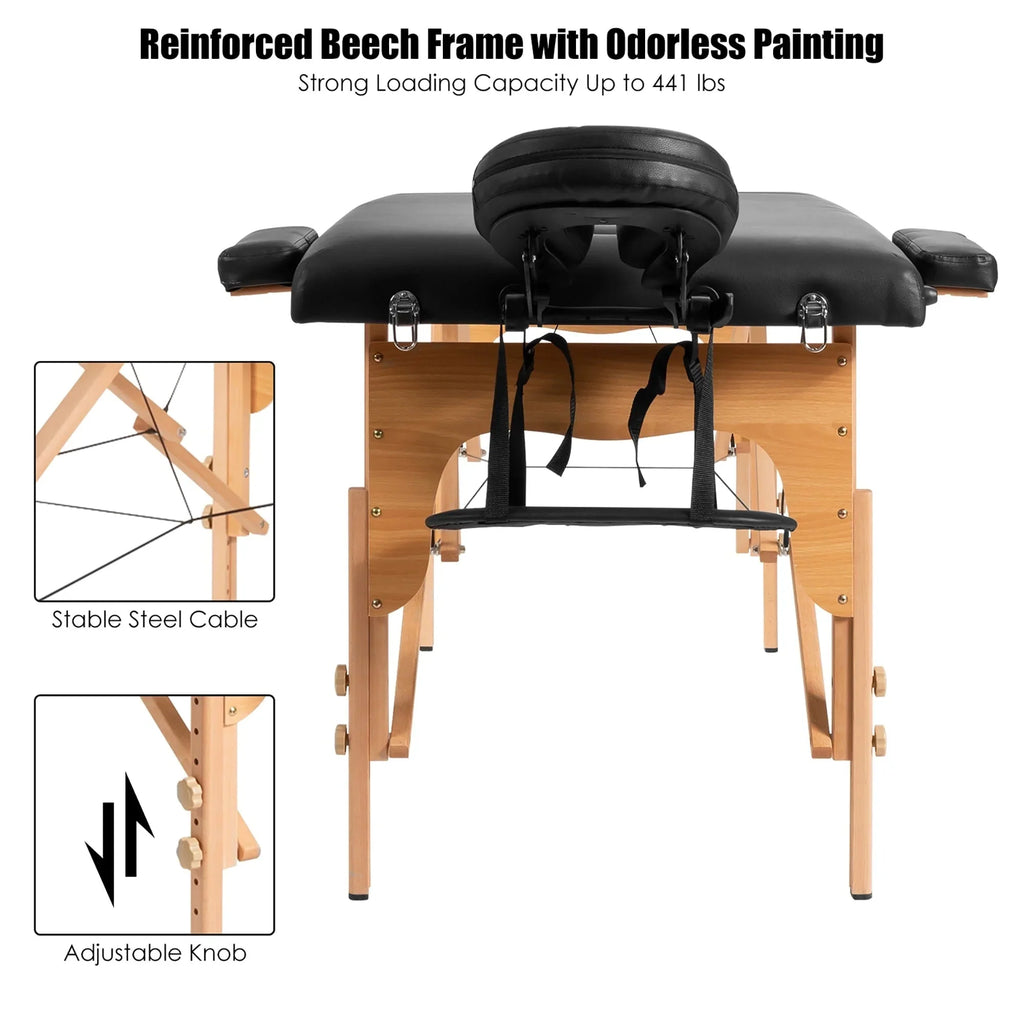 Table de Massage Portable 84L Réglable pour Soins du Visage, Tatouage, avec Housse de Transport