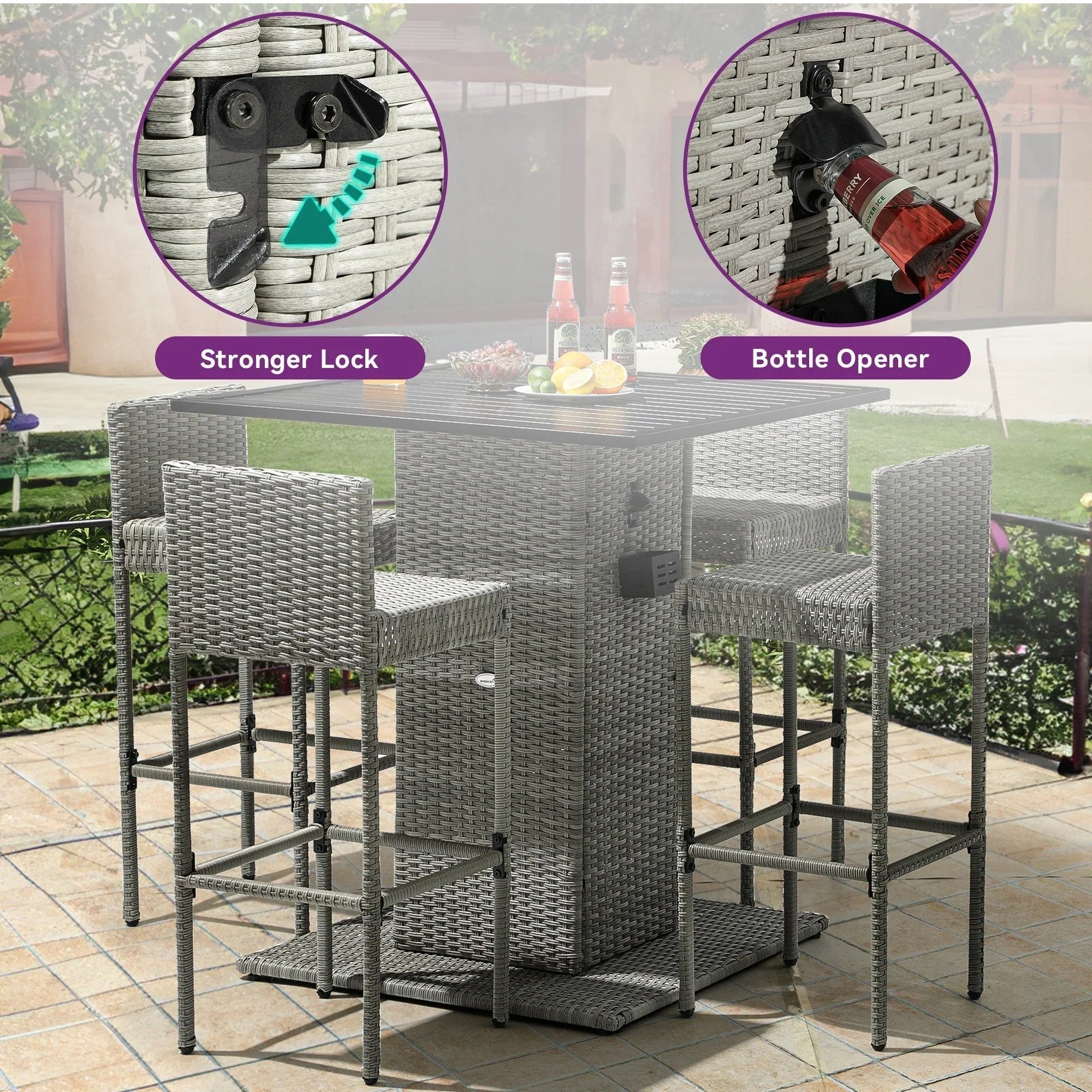 Ensemble de bar extérieur en osier Moasis 5 pièces - 5 PCS