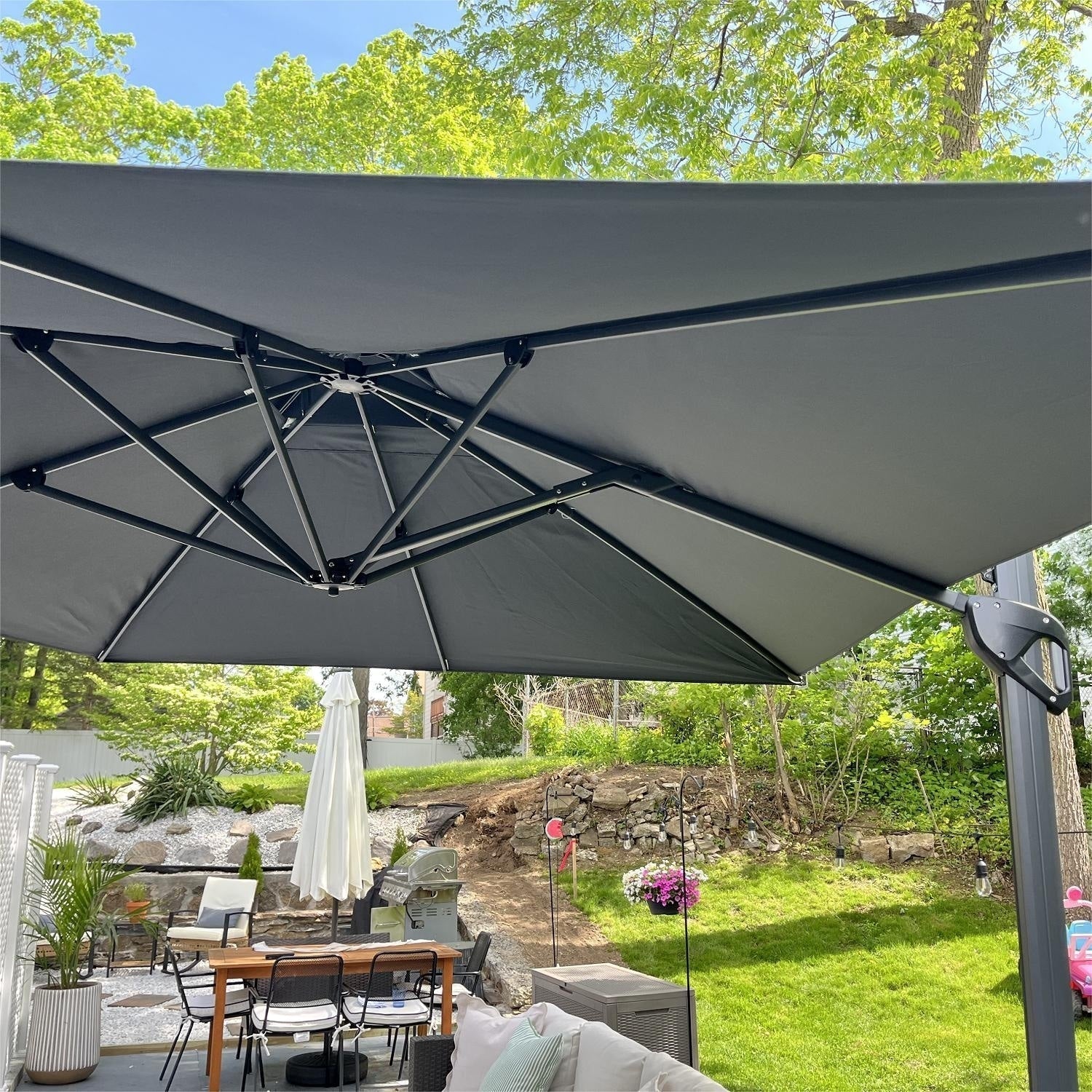 MAISON ARTS Parasol déporté hydraulique automatique 3,6 m avec mât en aluminium et rotation à 360 degrés