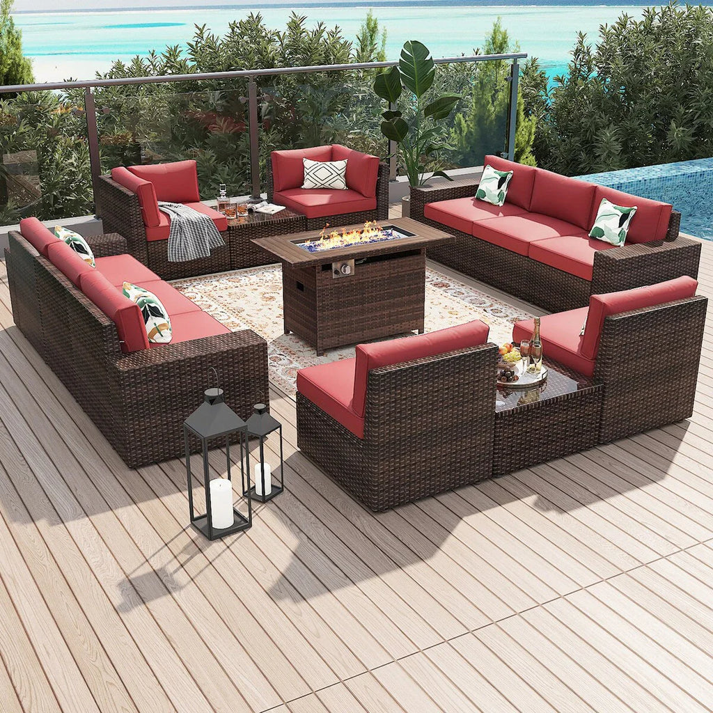 Ensemble de mobilier de jardin 13 pièces avec table brasero de 44 pouces
