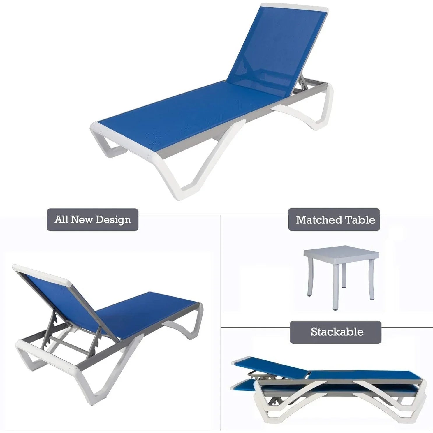 Kozyard Alan Chaise longue de patio inclinable et réglable, entièrement plate, en aluminium et résine de polypropylène