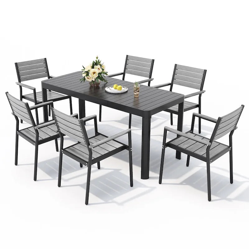 Ensemble de salle à manger extérieur 5/7 pièces en aluminium avec chaises empilables et table extensible
