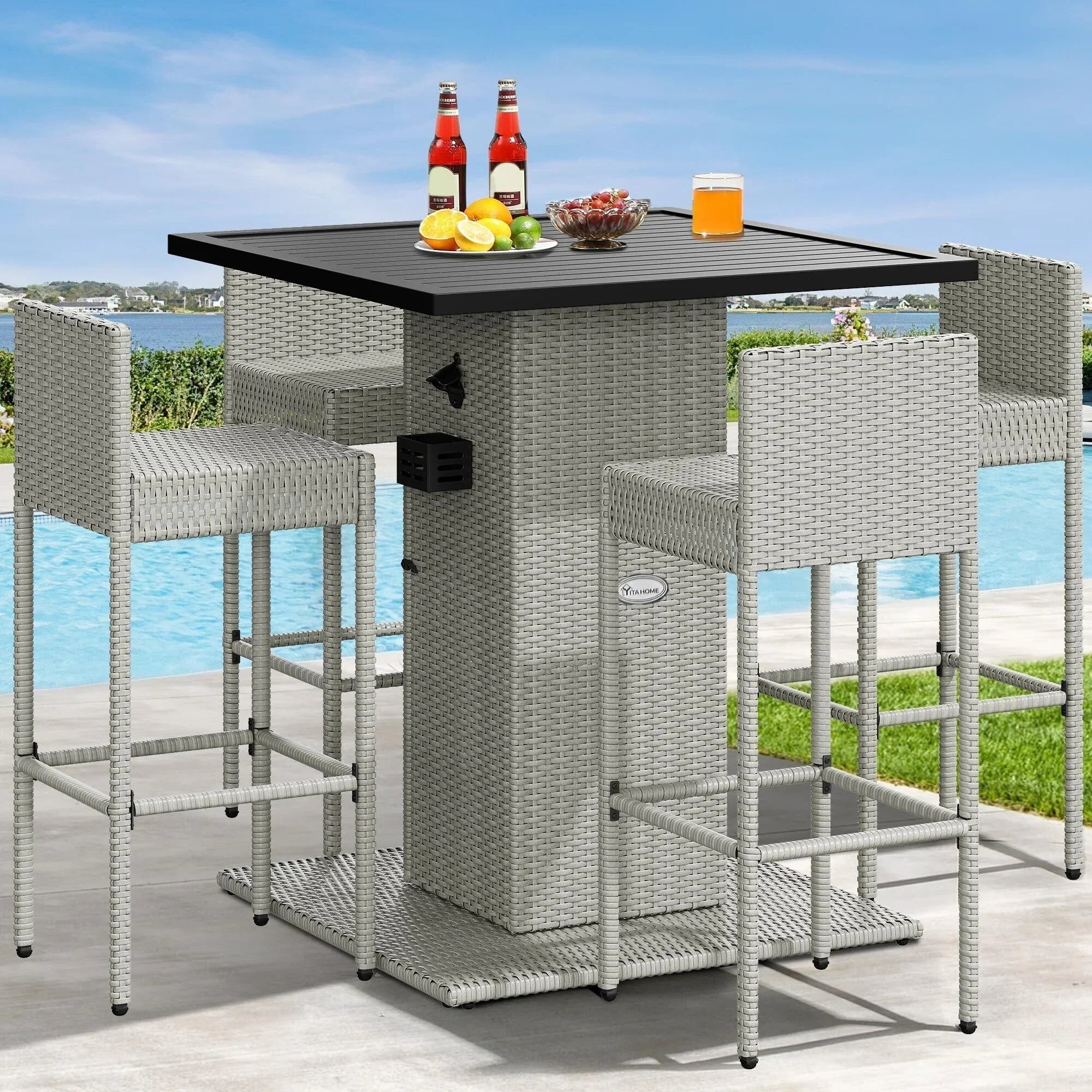 Ensemble de bar extérieur en osier Moasis 5 pièces - 5 PCS